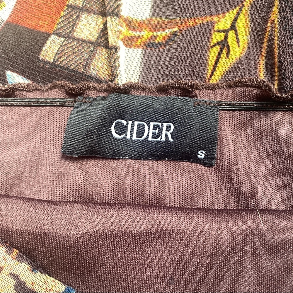 Mini Dress Womens Small Brown Floral Mesh Lined Stretch Strappy Ruffle Cider - Picture 8 of 9